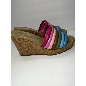 Sugar Hero Cork Wedges Strappy Colorful Slip-On Women's 8